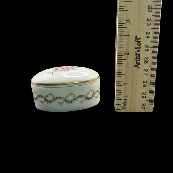 Haviland Limoges Oval Trinket Box Hand Painted Pink Yellow Flowers Gold Trim - Picture 10 of 10